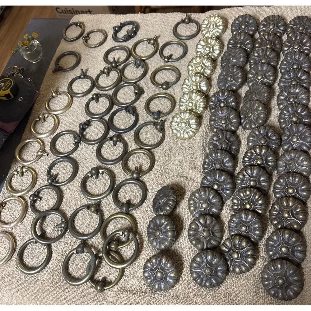 Vintage Brass Drawer Knobs Set of 6 Floral Cabinet Hardware 2